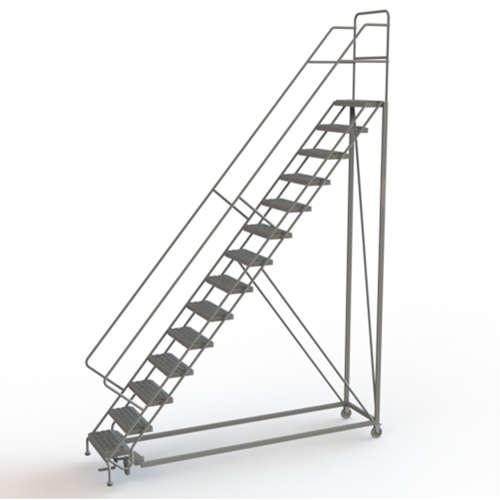 Safety Slope Rolling Ladder, 14 Steps, Serrated, 50° Incline, 140" High Helyx Safety & Industrial Supplies