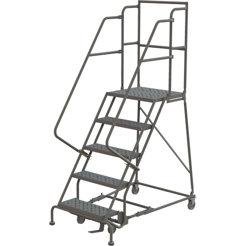 Deep Top Step Rolling Ladder, 5 Steps, 24" Step Width, 50" Platform Height, Steel Helyx Safety & Industrial Supplies