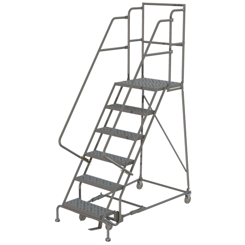 Deep Top Step Rolling Ladder, 7 Steps, 16" Step Width, 70" Platform Height, Steel Helyx Safety & Industrial Supplies