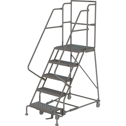 Deep Top Step Rolling Ladder, 5 Steps, 24" Step Width, 50" Platform Height, Steel Helyx Safety & Industrial Supplies