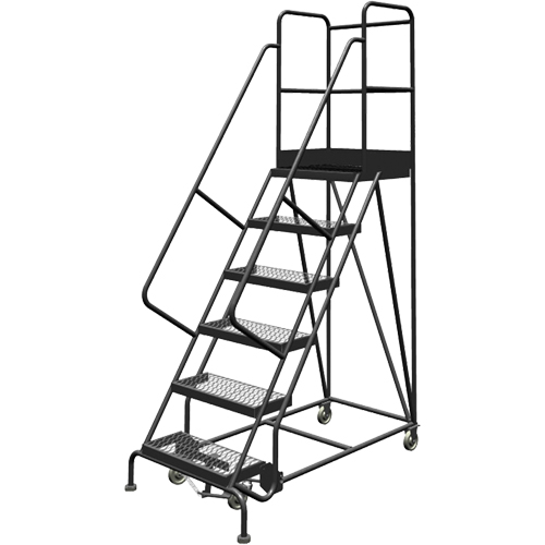Deep Top Step Rolling Ladder, 6 Steps, 24" Step Width, 60" Platform Height, Steel Helyx Safety & Industrial Supplies