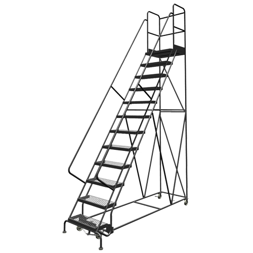 Deep Top Step Rolling Ladder, 12 Steps, 24" Step Width, 120" Platform Height, Steel Helyx Safety & Industrial Supplies