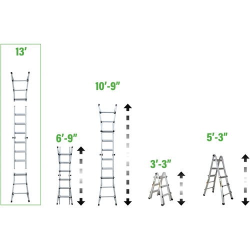 &eacute;chelle t&eacute;lescopique multipositions, 2,916' - 9,75', Aluminium, 300 lb, CSA calibre 1A Helyx Safety & Industrial Supplies