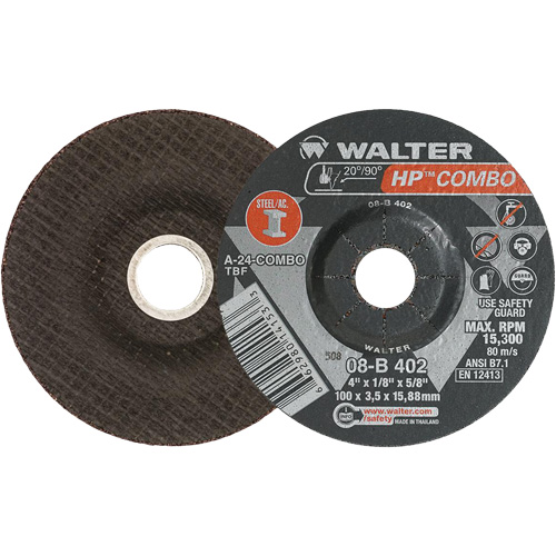 HP Combo Depressed Center Combination Wheel, 4" x 1/8", 5/8" Arbor, Type 27 Helyx Safety & Industrial Supplies