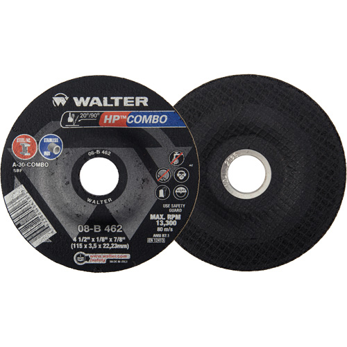 HP Combo Depressed Center Combination Wheel, 4-1/2" x 1/8", 7/8" Arbor, Type 27 Helyx Safety & Industrial Supplies