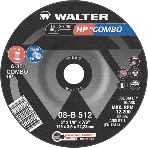 HP Combo Depressed Center Combination Wheel, 5" x 1/8", 7/8" Arbor, Type 27 Helyx Safety & Industrial Supplies