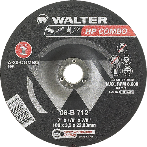 HP Combo Depressed Center Combination Wheel, 7" x 1/8", 7/8" Arbor, Type 27 Helyx Safety & Industrial Supplies