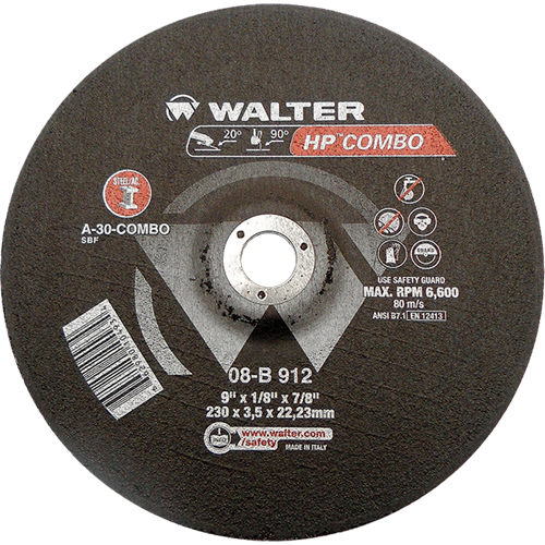 HP Combo Depressed Center Combination Wheel, 9" x 1/8", 7/8" Arbor, Type 27 Helyx Safety & Industrial Supplies