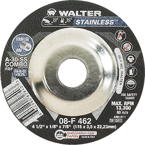 Depressed Centre Grinding Wheels - Stainless Type 27, 4-1/2" x 1/8", 7/8" Arbor, Type 27 Helyx Safety & Industrial Supplies