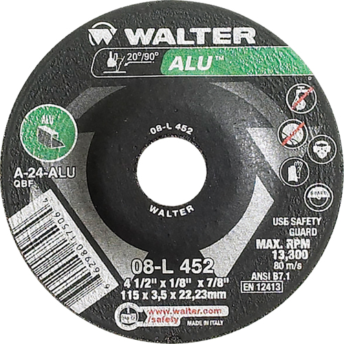 Meules &agrave; moyeu d&eacute;port&eacute; - Aluminium type 27, 4-1/2" x 1/8", Arbre de 7/8", Type 27 Helyx Safety & Industrial Supplies