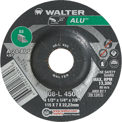 Aluminium Depressed Centre Grinding Wheels, 4-1/2" x 1/4", 7/8" Arbor, Type 27 Helyx Safety & Industrial Supplies