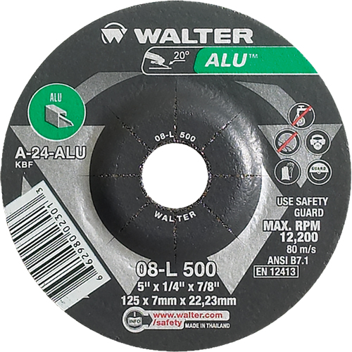 Aluminium Depressed Centre Grinding Wheels, 5" x 1/4", 7/8" Arbor, Type 27 Helyx Safety & Industrial Supplies