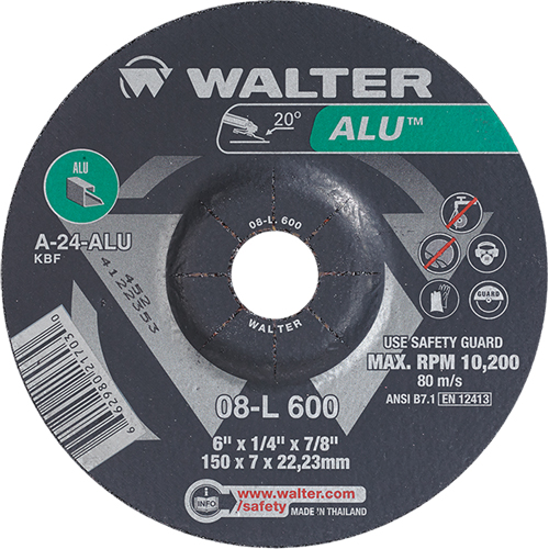 Aluminium Depressed Centre Grinding Wheels, 6" x 1/4", 7/8" Arbor, Type 27 Helyx Safety & Industrial Supplies