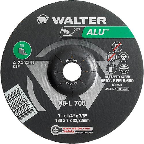 Aluminium Depressed Centre Grinding Wheels, 7" x 1/4", 7/8" Arbor, Type 27 Helyx Safety & Industrial Supplies