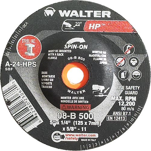 HP Spin-On Grinding Wheel, 5" x 1/4", 5/8"-11 Arbor, Type 27S Helyx Safety & Industrial Supplies