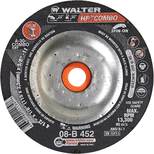 Meule combin&eacute;e HP Combo vissable, 4-1/2" x 1/8", Arbre de 5/8"-11, Type 27S Helyx Safety & Industrial Supplies