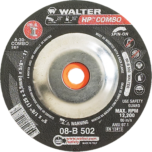 HP Combo Spin-On Combination Wheel, 5" x 1/8", 5/8"-11 Arbor, Type 27S Helyx Safety & Industrial Supplies