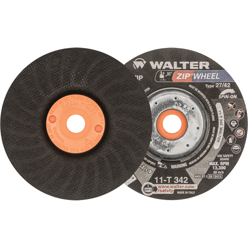 Spin-On Zipcut Right Angle Grinder Reinforced Cut-Off Wheels, 4-1/2" x 7/8", 5/8"-11 Arbor, Type 27, Aluminum Oxide, 13300 RPM Helyx Safety & Industrial Supplies