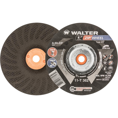 Spin-On Zipcut Right Angle Grinder Reinforced Cut-Off Wheels, 6" x 7/8", 5/8"-11 Arbor, Type 27, Aluminum Oxide, 10200 RPM Helyx Safety & Industrial Supplies