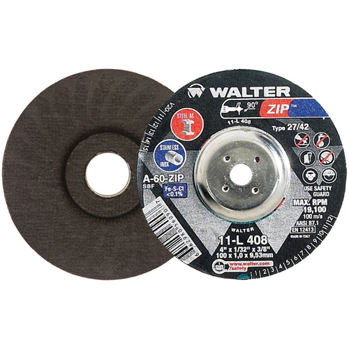 Zip Cutting and Grinding Wheel, 4" x 1/32", 3/8" Arbor, Type 27, 60 Grit, Aluminum Oxide Helyx Safety & Industrial Supplies