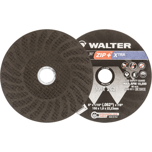 Zip+ Right Angle Grinder Reinforced Cut-Off Wheel, 6" x 1/16", 7/8" Arbor, Type 1, Aluminum Oxide, 10200 RPM Helyx Safety & Industrial Supplies