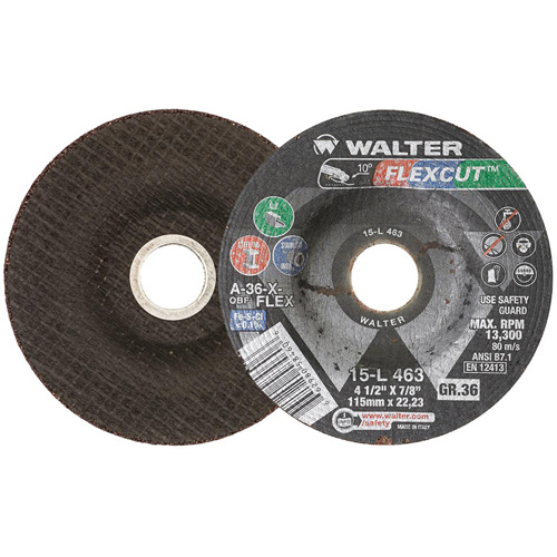 Meule FLEXCUT, 4-1/2", 36 Grain, Oxyde d'aluminium, 7/8", 13 300 Tr/min, Type 29 Helyx Safety & Industrial Supplies