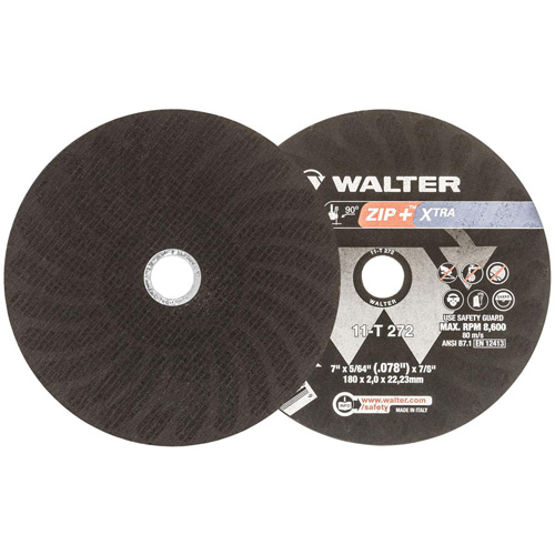 Meule &agrave; tronçonner pour usage intensif Zip+Xtra, 7" x 5/64", Arbre de 7/8", Type 1, Oxyde d'aluminium, 8600 Tr/min Helyx Safety & Industrial Supplies