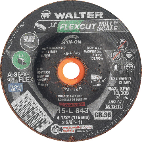 Meule FLEXCUT MILL SCALE, 4-1/2", 36 Grain, Oxyde d'aluminium, 5/8"-11, 13 300 Tr/min, Type 29 Helyx Safety & Industrial Supplies