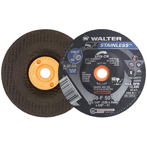 STAINLESS Grinding Wheel, 5" x 1/4", 5/8"-11 Arbor, Aluminum Oxide, Type 28S Helyx Safety & Industrial Supplies