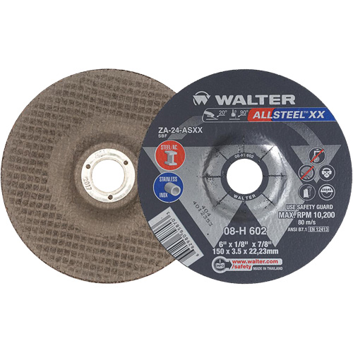 Depressed Centre Grinding Wheels - ALLSTEEL XX, 6" x 1/8", 7/8" Arbor, Type 27, Zirconia Alumina, 10200 RPM Helyx Safety & Industrial Supplies