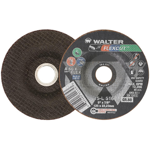 Meule FLEXCUT, 5", 60 Grain, Oxyde d'aluminium, 7/8", 12 200 Tr/min, Type 29 Helyx Safety & Industrial Supplies