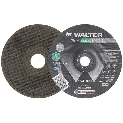 FLEXCUT MILL SCALE Grinding Wheel, 7", 36 Grit, Aluminum Oxide, 7/8", 8600 RPM, Type 29 Helyx Safety & Industrial Supplies