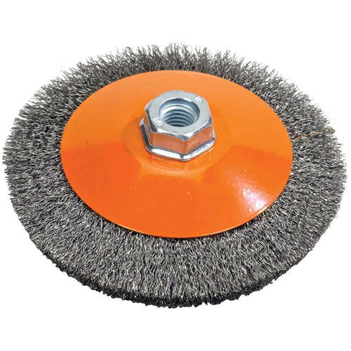 Saucer Crimped Wire Wheel, 5" Dia., 0.012" Fill, 5/8"-11 Arbor Helyx Safety & Industrial Supplies