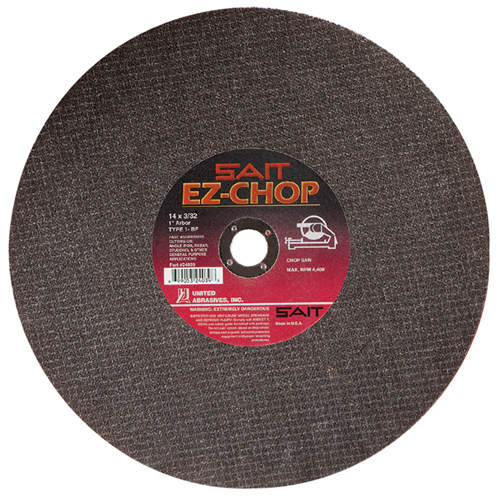 Meule &agrave; tronçonner EZ-Chop, 14" x 3/32", Arbre de 1", Type 1, Oxyde d'aluminium, 4400 Tr/min Helyx Safety & Industrial Supplies