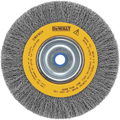 Crimped Bench Wire Brush, 6" Dia., 0.014" Fill, 5/8" - 1/2" Arbor Helyx Safety & Industrial Supplies