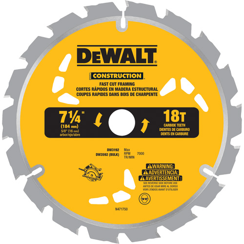 Lame de scie &agrave; pointes au carbure pour coupe rapide, 7-1/4", 18 dents, Pour Bois Helyx Safety & Industrial Supplies