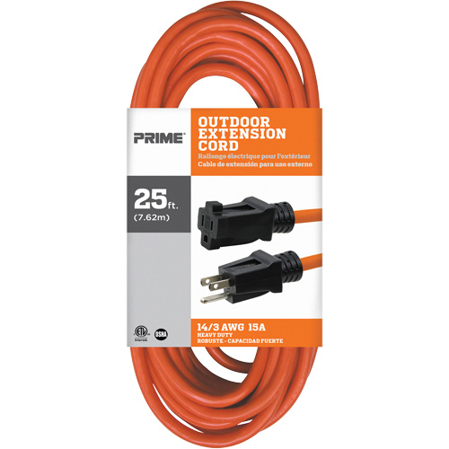 Cordon rallonge en vinyle, Ext&eacute;rieur, SJTW, AWG 14/3, 15 A, 25' Helyx Safety & Industrial Supplies