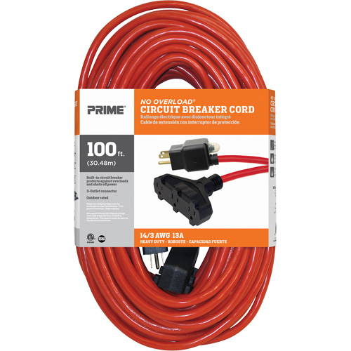 Cordon rallonge en vinyle, Ext&eacute;rieur, SJTW, AWG 14/3, 13 A, 3 prise(s), 100' Helyx Safety & Industrial Supplies