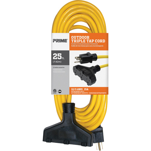 Cordon rallonge en vinyle, Ext&eacute;rieur, SJTW, AWG 12/3, 15 A, 3 prise(s), 25' Helyx Safety & Industrial Supplies