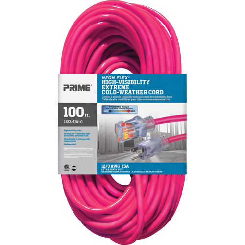 Cordon rallonge haute visibilit&eacute; Neon Flex, Ext&eacute;rieur, SJTW, AWG 12/3, 15 A, 100' Helyx Safety & Industrial Supplies