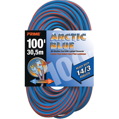 Arctic Blue Extension Cord, All-Weather, SJEOW, 14/3 AWG, 13 A, 100' Helyx Safety & Industrial Supplies