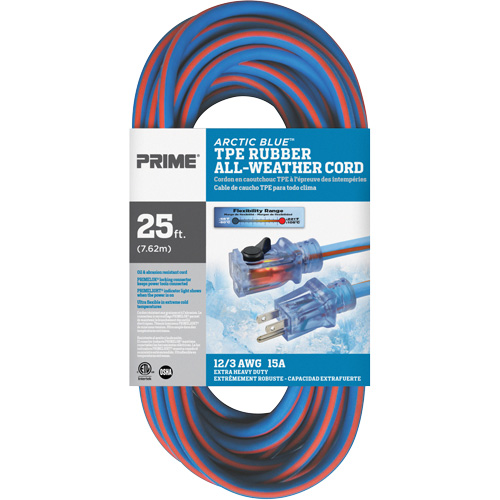 Arctic Blue TPE-Rubber Locking Extension Cord, All-Weather, SJEOW, 12/3 AWG, 15 A, 25' Helyx Safety & Industrial Supplies