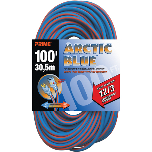 Arctic Blue TPE-Rubber Locking Extension Cord, All-Weather, SJEOW, 12/3 AWG, 15 A, 100' Helyx Safety & Industrial Supplies