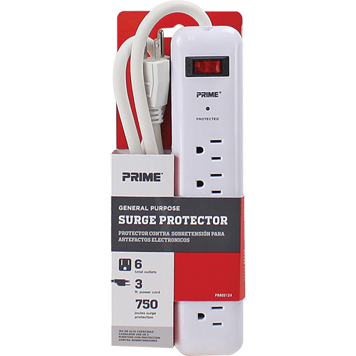 Protecteurs de surtension, 6 Prises, 750 J, 1875, Cordon 3' Helyx Safety & Industrial Supplies
