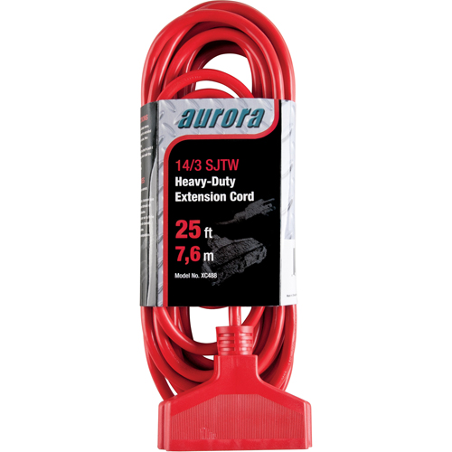 Vinyl Extension Cord, Outdoor, SJTW, 14/3 AWG, 15 A, 3 Outlet(s), 25' Helyx Safety & Industrial Supplies