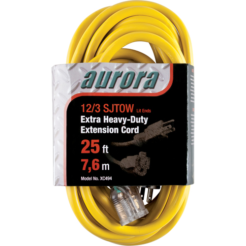 Vinyl Extension Cord with Light Indicator, Outdoor, SJTOW, 12/3 AWG, 15 A, 25' Helyx Safety & Industrial Supplies