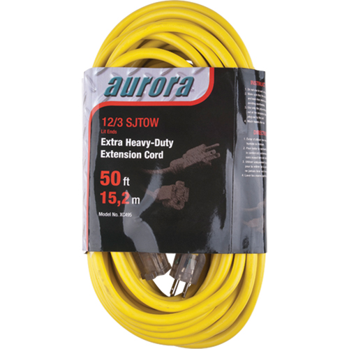 Cordon rallonge en vinyle avec indicateur lumineux, Ext&eacute;rieur, SJTOW, AWG 12/3, 15 A, 50' Helyx Safety & Industrial Supplies