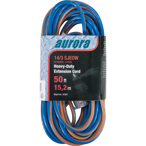 TPE-Rubber Extension Cord With Light Indicator, All-Weather, SJEOW, 14/3 AWG, 15 A, 50' Helyx Safety & Industrial Supplies