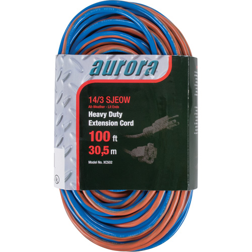TPE-Rubber Extension Cord With Light Indicator, All-Weather, SJEOW, 14/3 AWG, 13 A, 100' Helyx Safety & Industrial Supplies