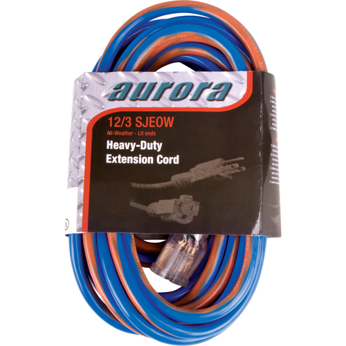 TPE-Rubber Extension Cord With Light Indicator, All-Weather, SJEOW, 12/3 AWG, 15 A, 50' Helyx Safety & Industrial Supplies